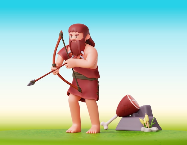 Composición 3d del personaje cavernícola prehistórico