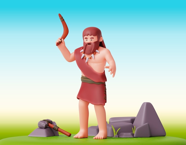Composición 3d del personaje cavernícola prehistórico