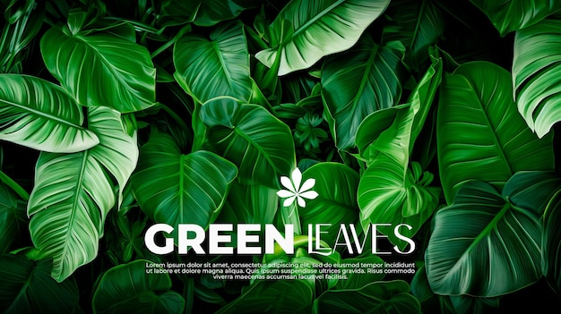 Composición de banner de hojas verdes tropicales con texto