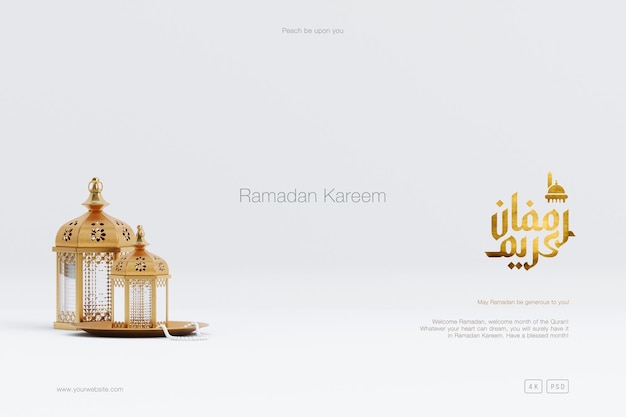 Composición de fondo de saludo de Ramadán islámico con linternas árabes y adornos