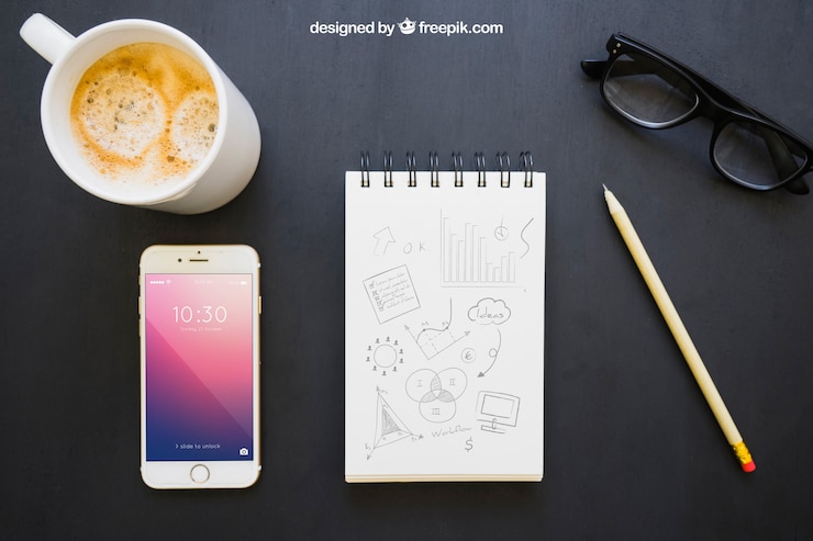 PSD gratuito composición moderna de los escritorios