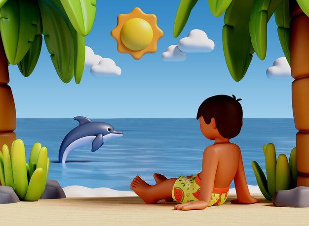Composición del personaje del chico de la playa