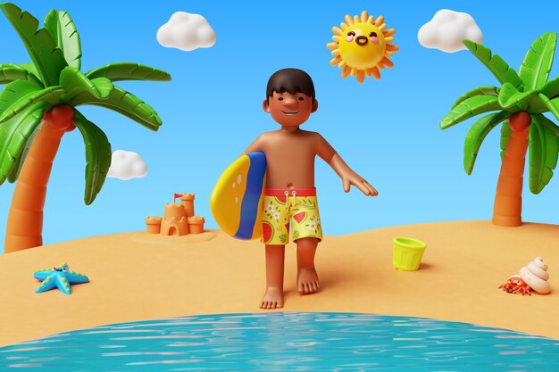 Composición de personajes de beach boy en 3D