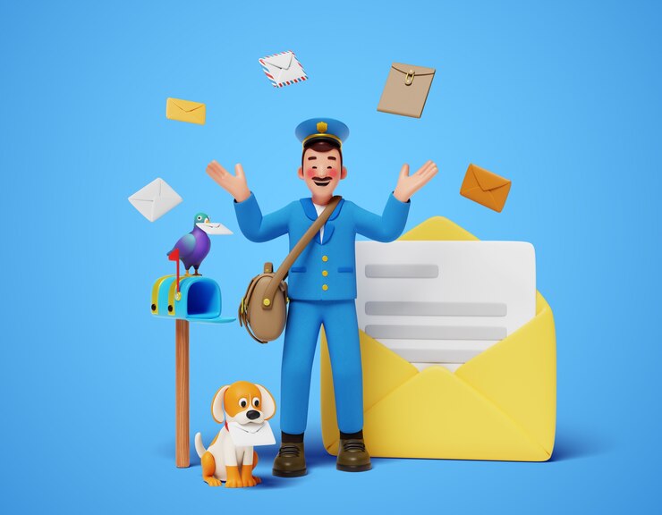 PSD gratuito composición de personajes de cartero en 3d
