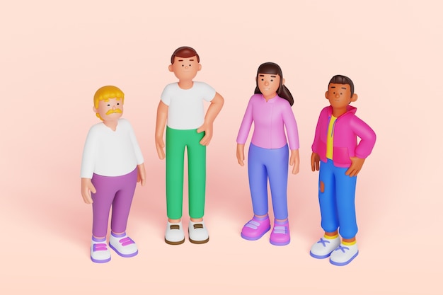 PSD gratuito composición de personas diversas en 3d