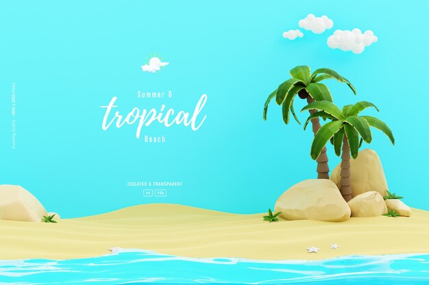 Composición de plantilla de fondo de verano con areniscas Palmeras y lindos objetos de playa