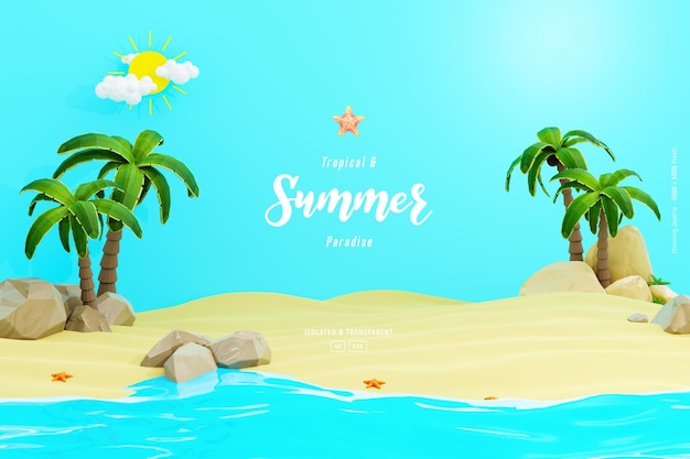 Composición de plantilla de fondo de verano con areniscas Palmeras y lindos objetos de playa