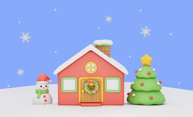 Composiciones navideñas con casa invierno.