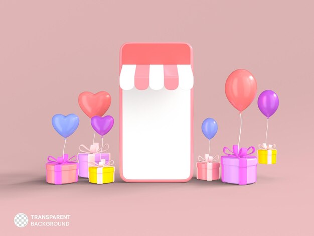 Compras en línea con icono de teléfono móvil aislado 3d render ilustración