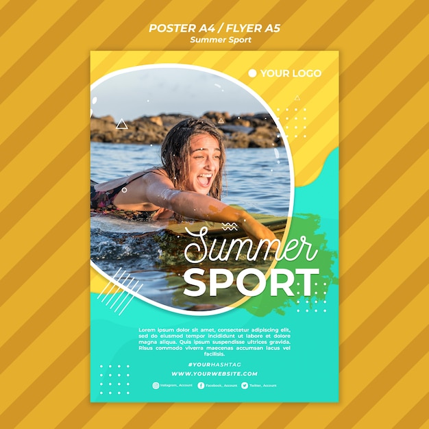 PSD gratuito concepto de cartel de deporte de verano