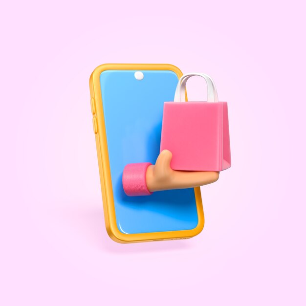 Concepto de compras en línea con teléfono inteligente y bolsa
