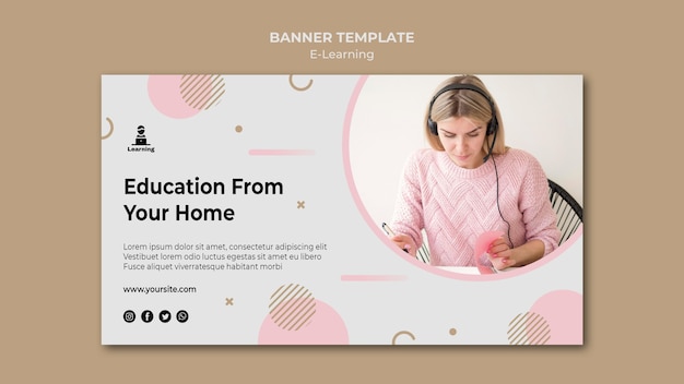 Concepto de e-learning de banner horizontal