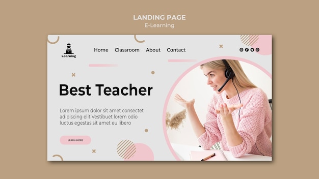 PSD gratuito concepto de e-learning de estilo página de aterrizaje
