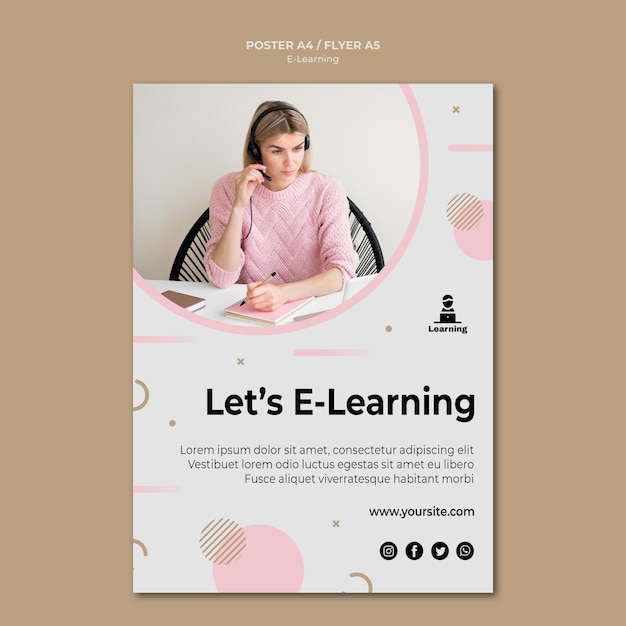 PSD gratuito concepto de e-learning de estilo póster