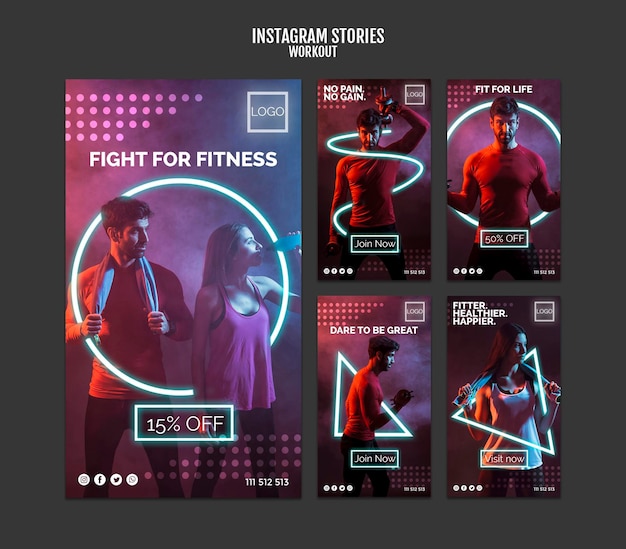 PSD gratuito concepto de entrenamiento historias de instagram