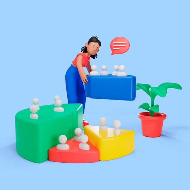 Concepto de marketing con pieza de sujeción de mujer