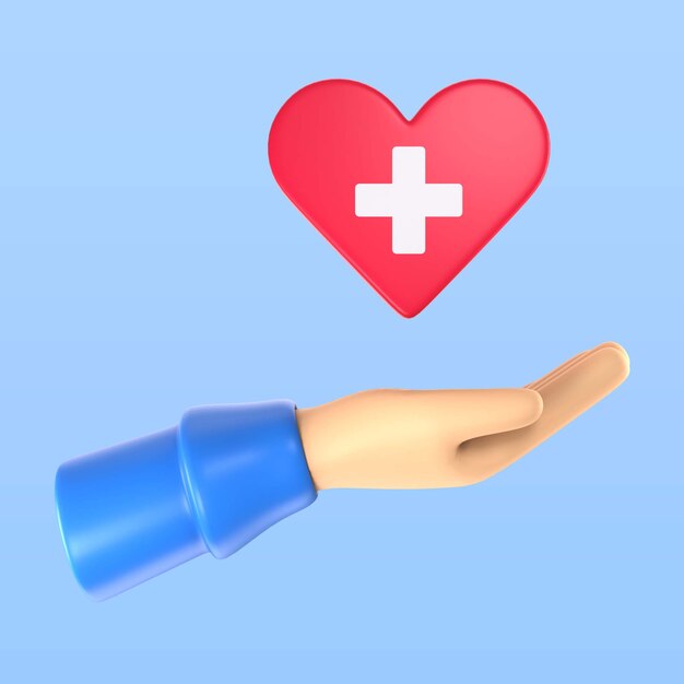 Concepto médico con icono de mano y corazón