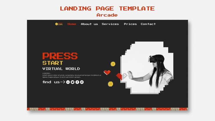 PSD gratuito concepto de página de inicio de arcade