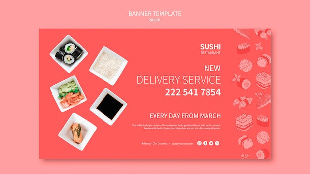 PSD gratuito concepto de plantilla de banner de sushi