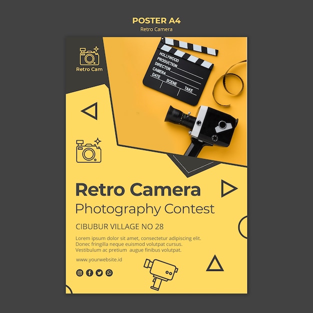 PSD gratuito concepto de plantilla de cartel de cámara retro