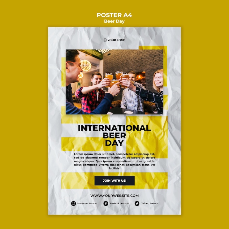 PSD gratuito concepto de plantilla de cartel del día de la cerveza