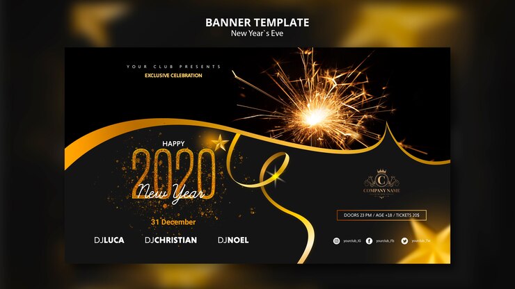 PSD gratuito concepto de plantilla para el estandarte de la víspera de año nuevo