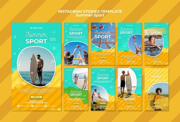 PSD gratuito concepto de plantilla de historias de instagram de deporte de verano