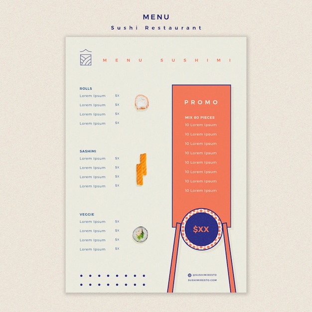 Concepto de plantilla de menú de restaurante de sushi