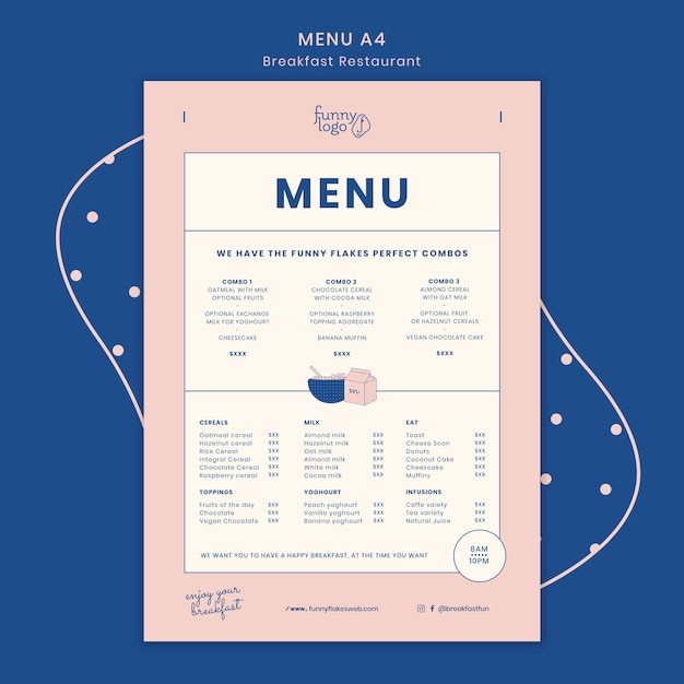 Concepto de plantilla para menú de restaurante