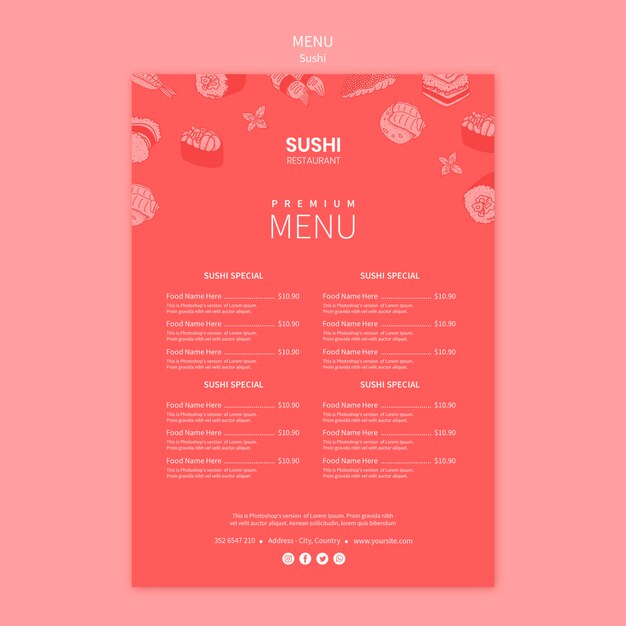 Concepto de plantilla de menú de sushi