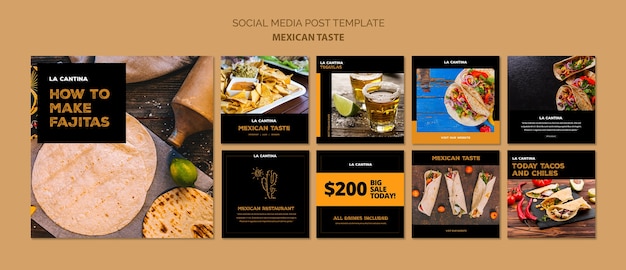 Concepto de plantilla de redes sociales de restaurante mexicano