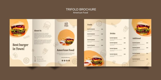 Concepto de plantilla de tarjeta de folleto de comida americana