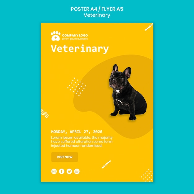 PSD gratuito concepto de plantilla veterinaria con perro