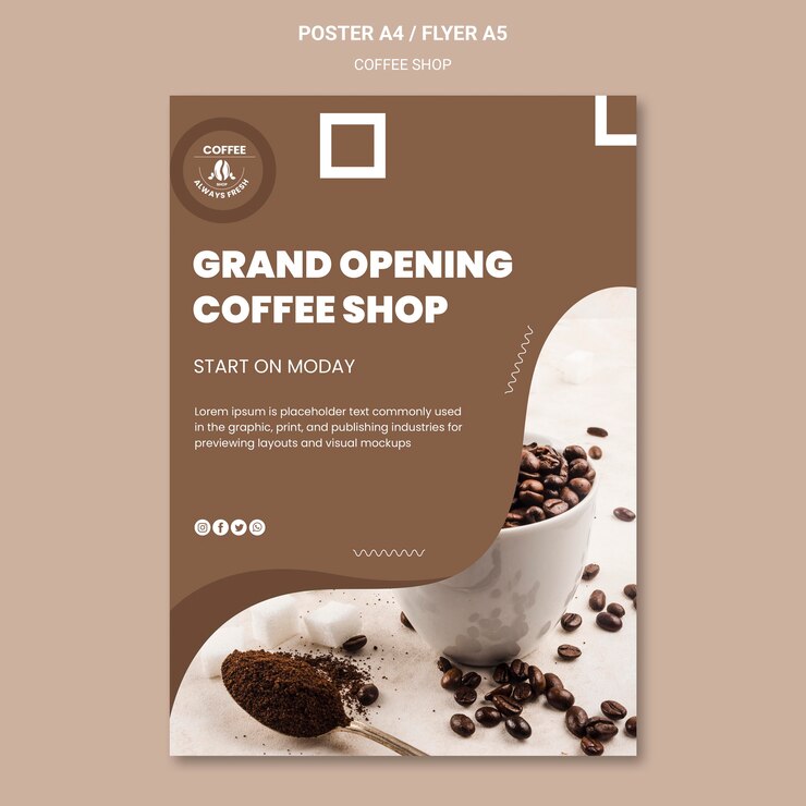 PSD gratuito concetto di modello di poster di caffetteria