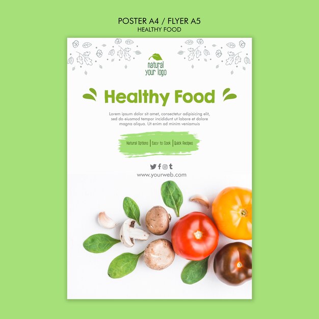 Concetto di modello di poster di cibo sano
