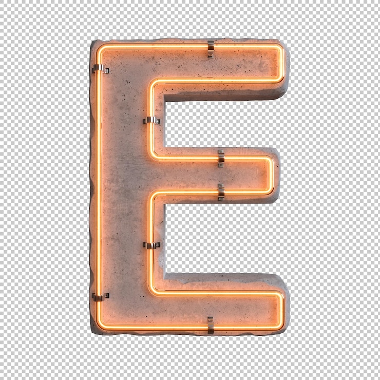PSD Gratis concrete neon light alphabet e on transparent background