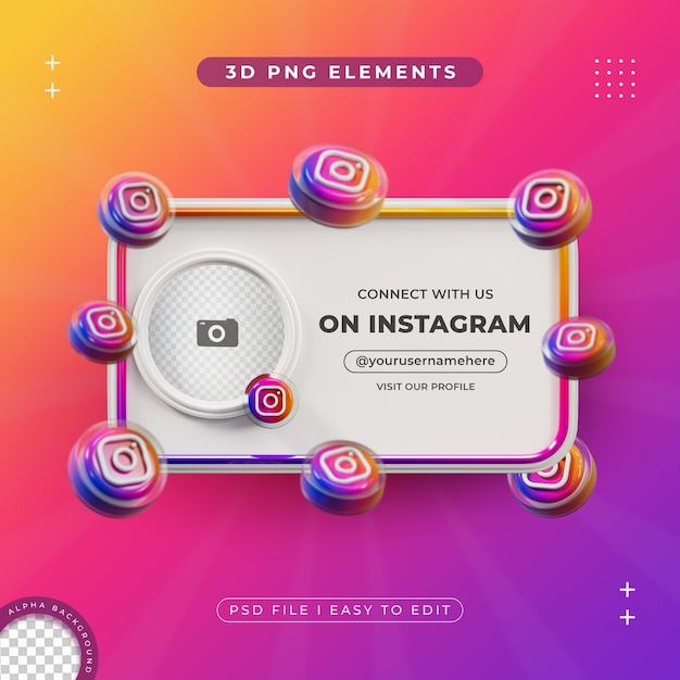 Conectarse con nosotros en el perfil de Instagram Medios sociales Renderizado en 3D aislado para composición