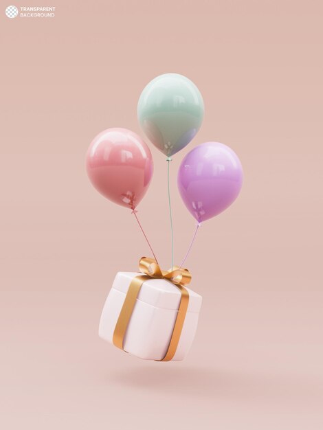 Confezione regalo a sorpresa e icona di palloncini 3d rendering illustrazione