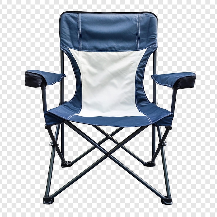 PSD gratuito confortable silla plegable para acampar asiento al aire libre azul y blanco