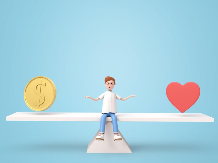 PSD Gratis confused man chooses between love and money isolated background