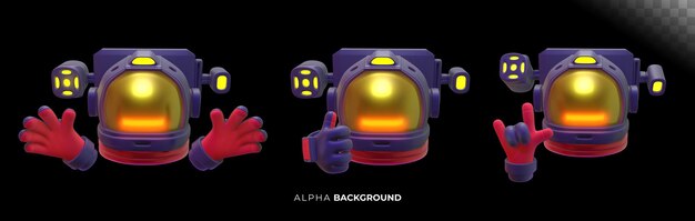 Conjunto de astronautas con gestos. Ilustración 3d