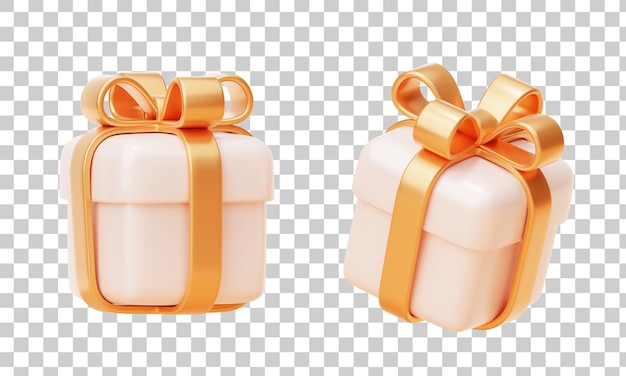 PSD gratuito conjunto de caja de regalo blanca con icono de cinta dorada y fondo de ilustración 3d