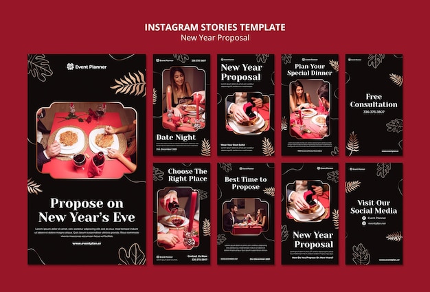 PSD gratuito conjunto de historias festivas de víspera de año nuevo ig