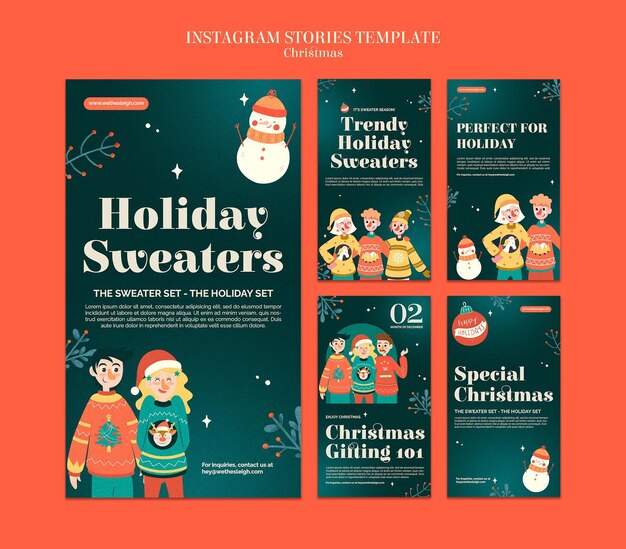 Conjunto de historias de ig de temporada de suéter de celebración.