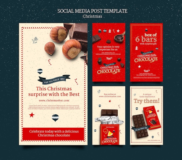 PSD gratuito conjunto de historias de instagram de chocolate navideño