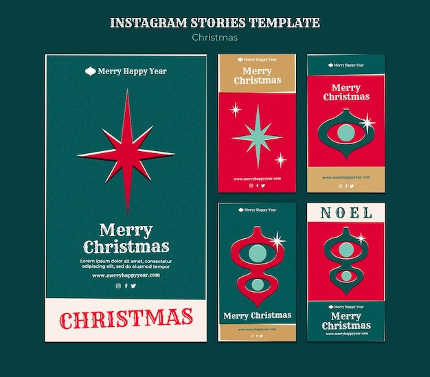 Conjunto de historias de instagram de feliz navidad