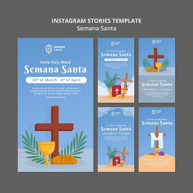 Conjunto de historias de redes sociales de semana santa