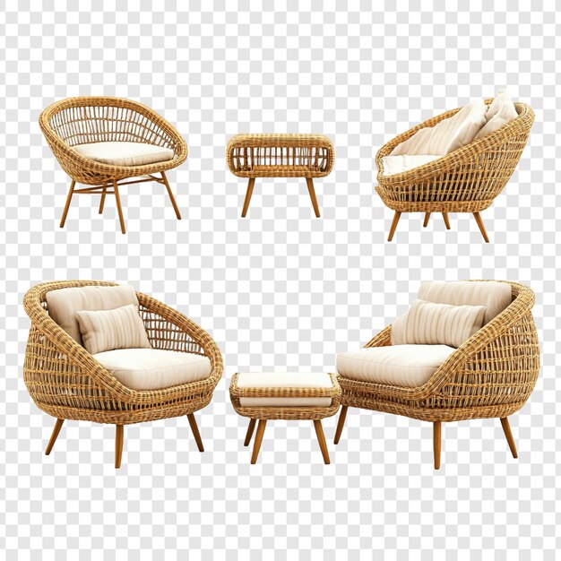 Conjunto de muebles de mimbre de ratán sillones sofá y otomanos