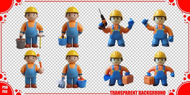Conjunto de personajes de dibujos animados de trabajadores de la construcción