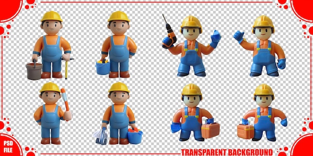 Conjunto de personajes de dibujos animados de trabajadores de la construcción